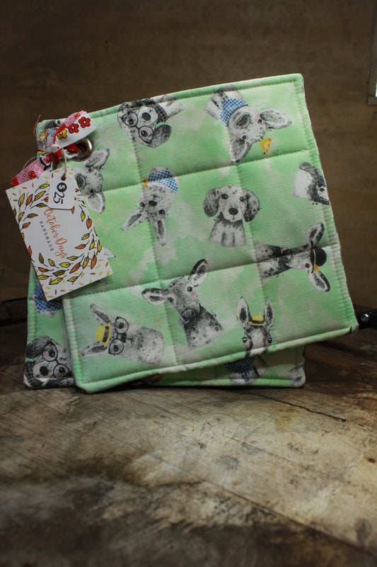 Mint Green Animals Potholders