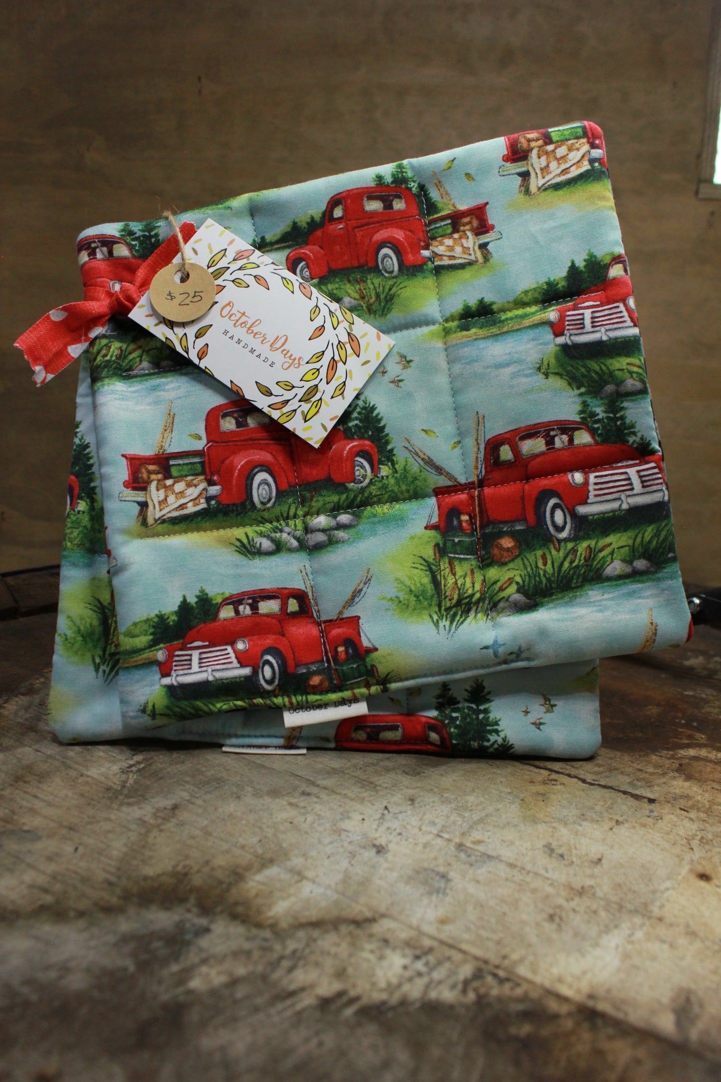 Fishing Red Truck Potholders