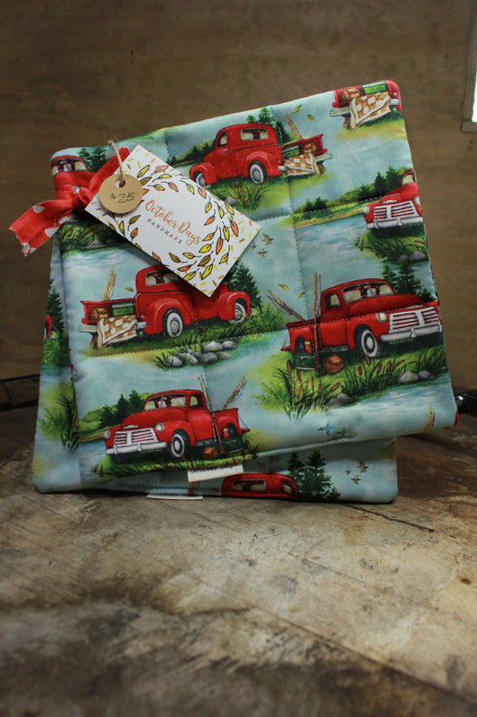Fishing Red Truck Potholders