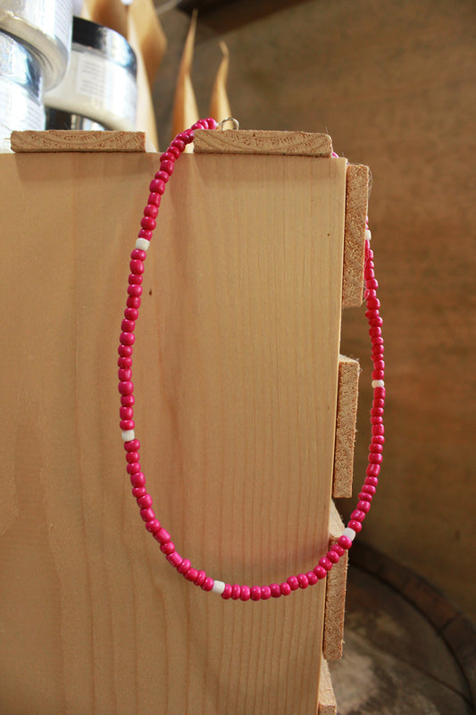 Hot Pink Beaded Choker Necklaces