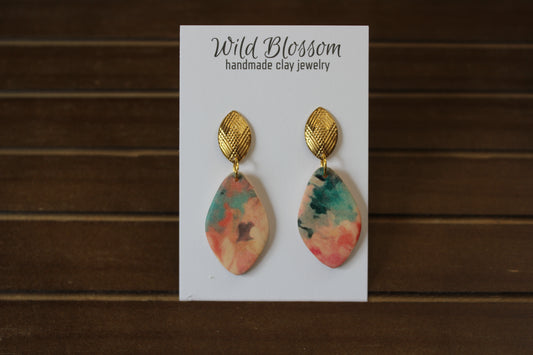 Tear Drop Water Color with Gold Earrings