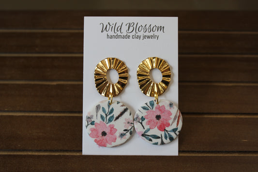 Circle Wildflower with Gold circle Earrings