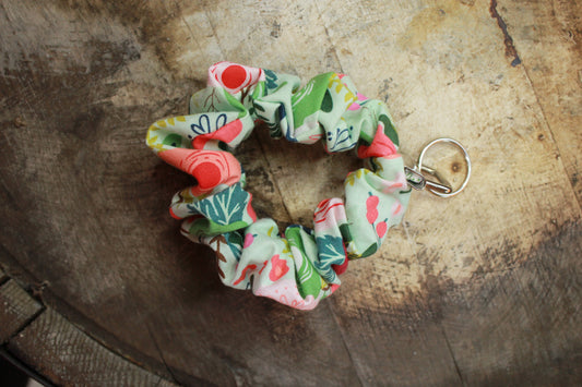 Green Floral Scrunchie Keychain