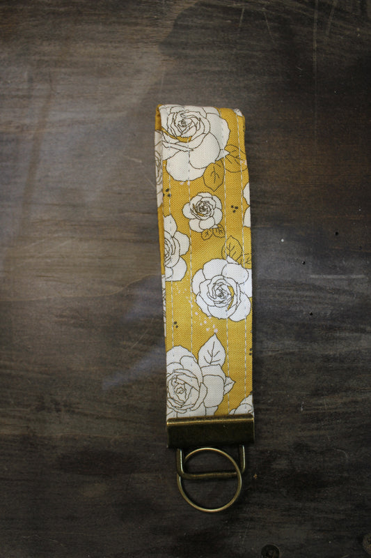 Mustard Yellow Floral Wristlet Keychain