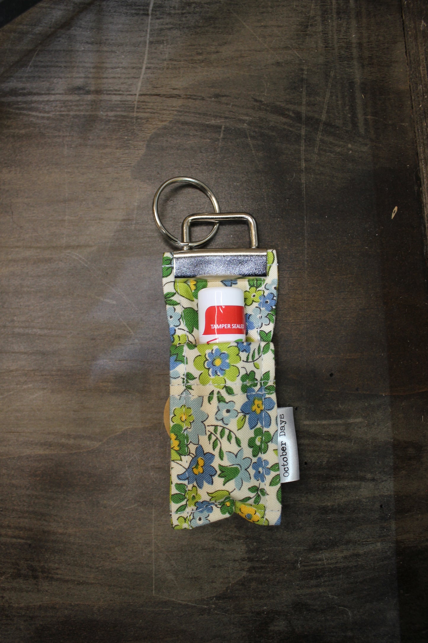 Blue Floral Lip Balm Keychain