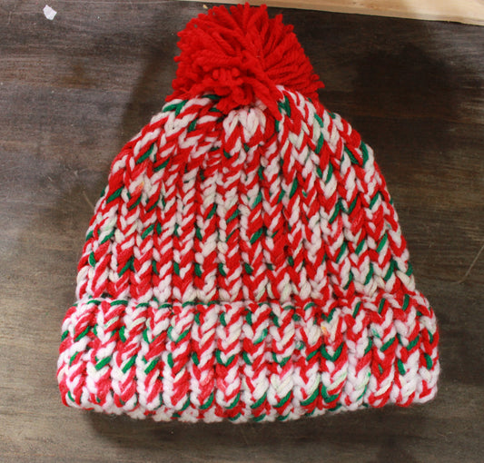 Red & White with Pom Pom Youth Toque