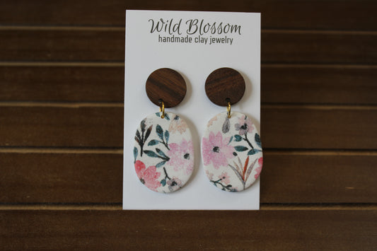 Oval and Wood Wild Flower Earring